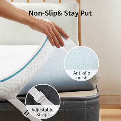 4 Inch Non-Slip Design Gel Memory Foam Mattress Topper with Removable & Washable Cover for Cooling Sleep,Pressure Relief ,Certipur-Us Certified - King